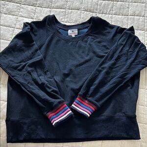 Sundry Navy Crewneck with Colorful Striped Cuffs